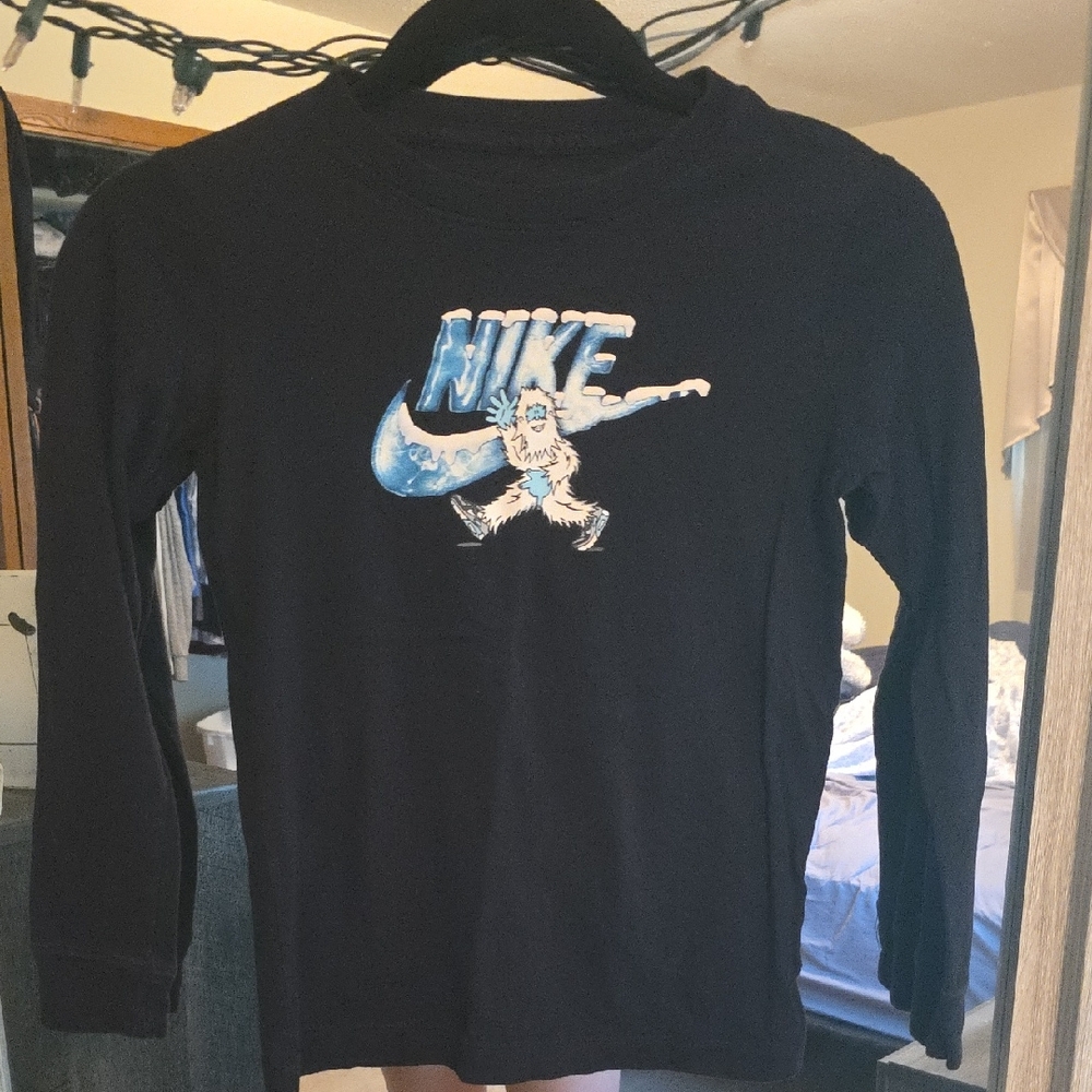 Nike Kids Black and Blue Graphic Long Sleeve Tee